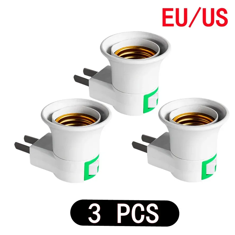 1-E27 LED Light Socket Adapter with ON/OFF Switch for EU and US Plug ...