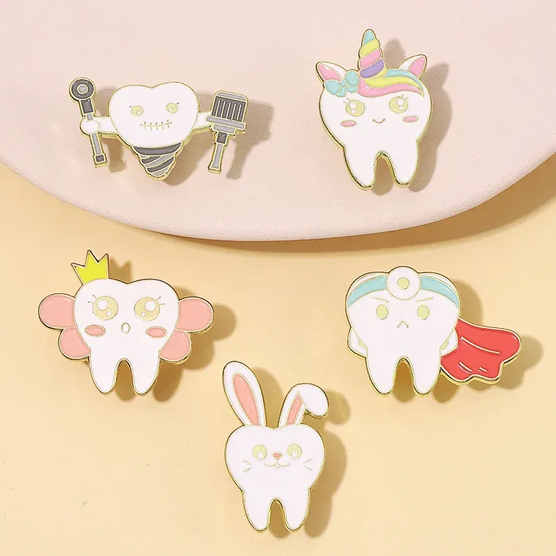 Pins di smalto dei denti adorabili mantengono spille per la salute orale badge bassing dono di gioielli per il dentista medico all'ingrosso