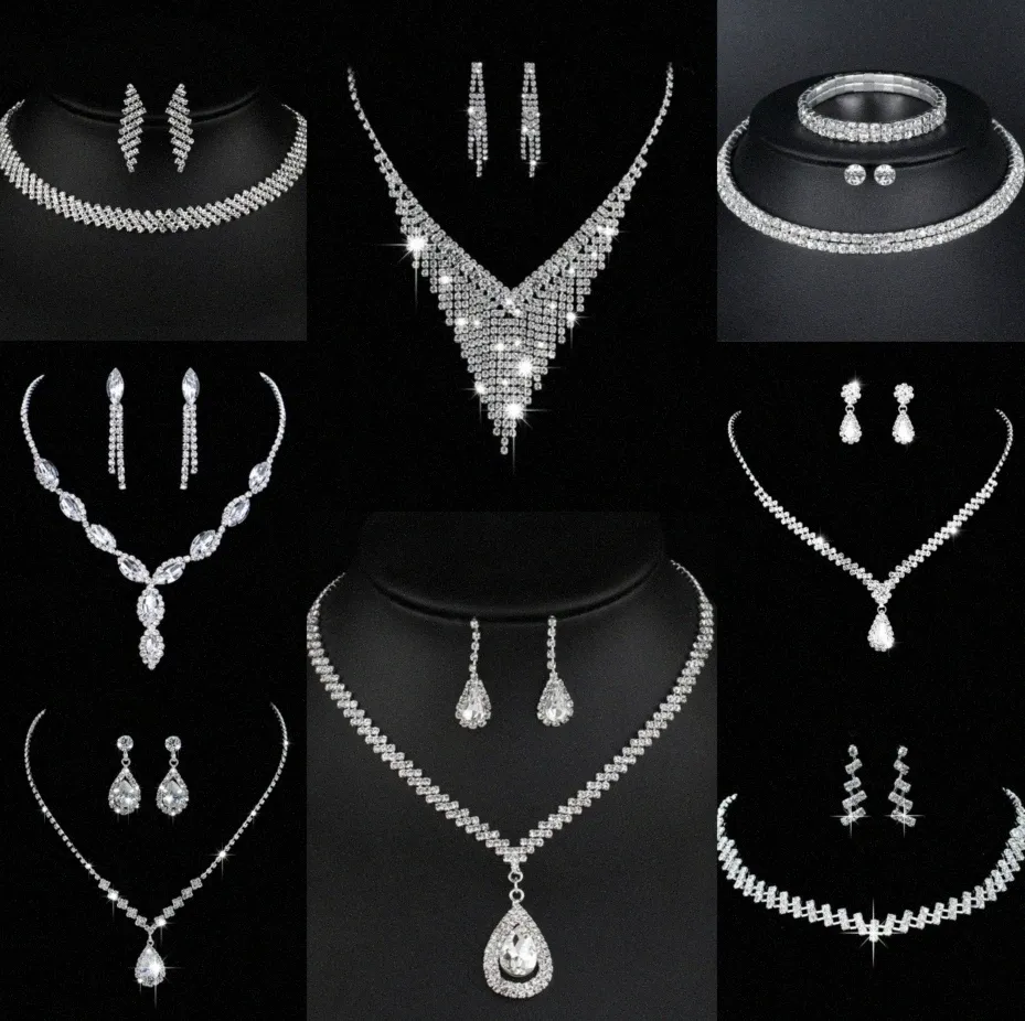 Valioso laboratório de jóias de diamante conjunto de joias esterlinas Brincos de colar de casamento para mulheres Presente de jóias de noivado C5L0#