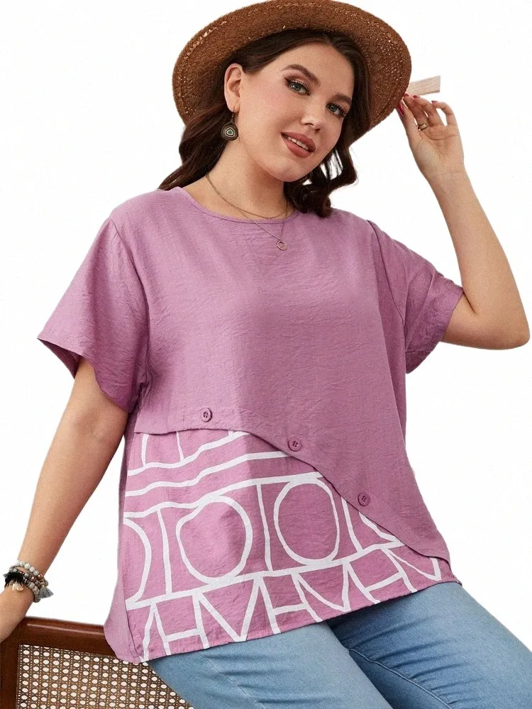 GibSie Plus size kontdruk Casual t-shirt vrouwen zomer zomers korte mouw o-neck tee big size dames Koreaanse kleding 1xl 2xl 3xl y8mp#