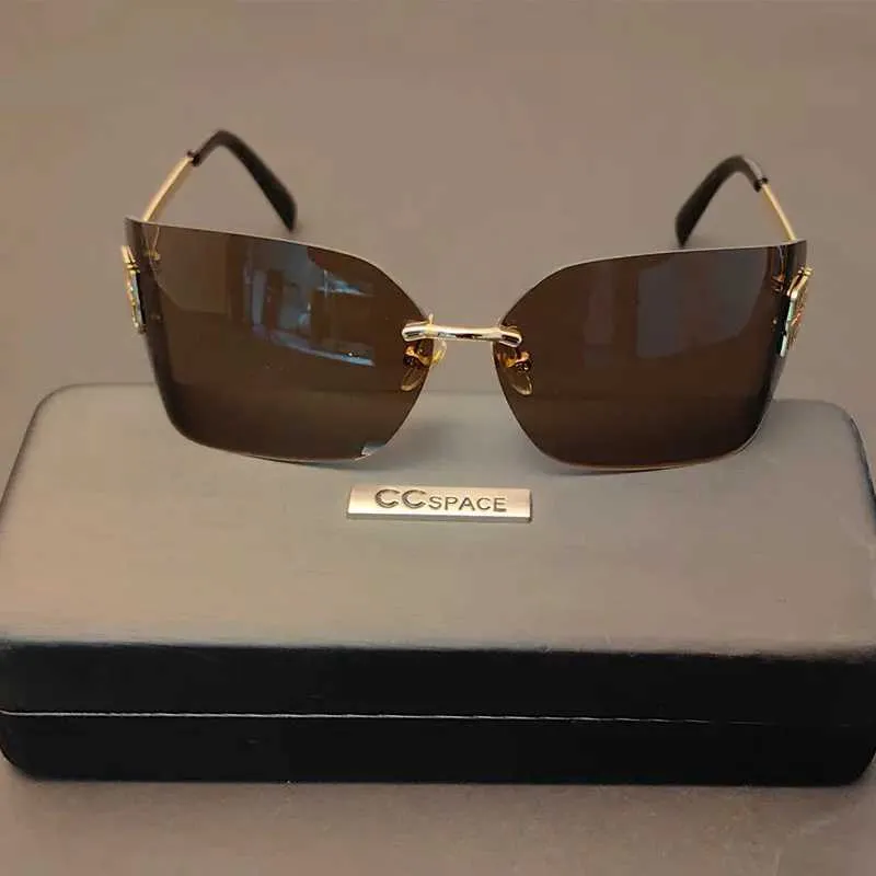 Okulary przeciwsłoneczne 57313 Retro Rimless Sunclasses Luksusowy projekt marki Y2K Sunshade Mirror Lady Modna Ochrona Oświadczenia UV400 J240330
