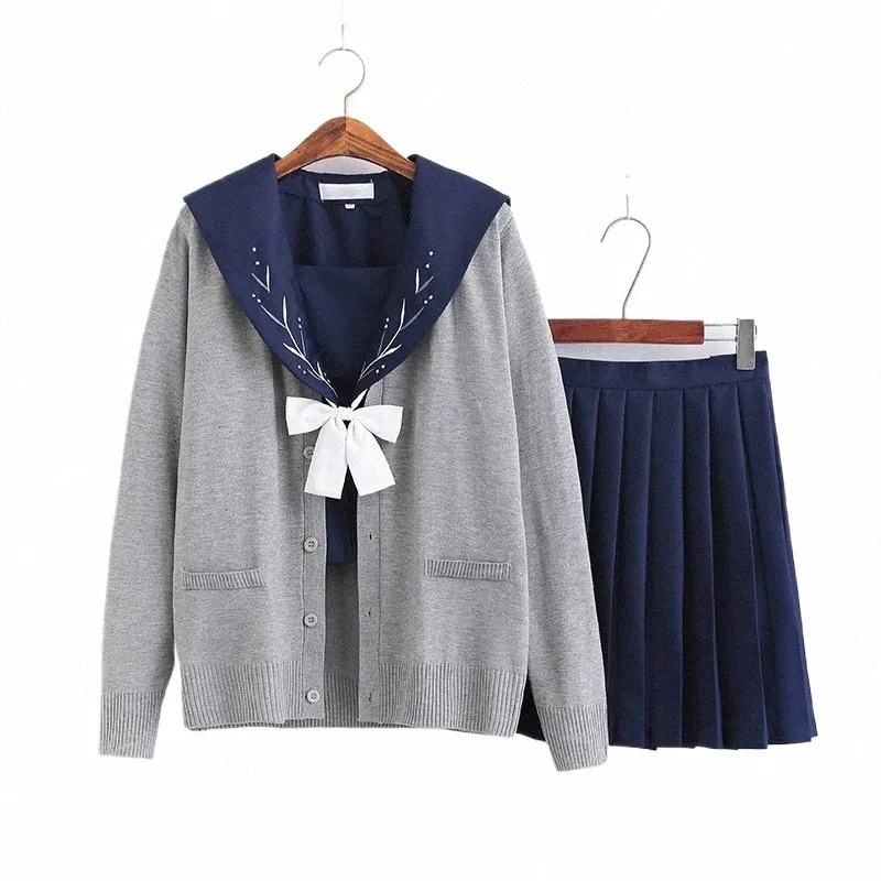 japanese Orthodox JK Uniform LONG Skirt Sailor Dr Lg Sleeve Student SuitKansai Skirt Academic Style set b80s#
