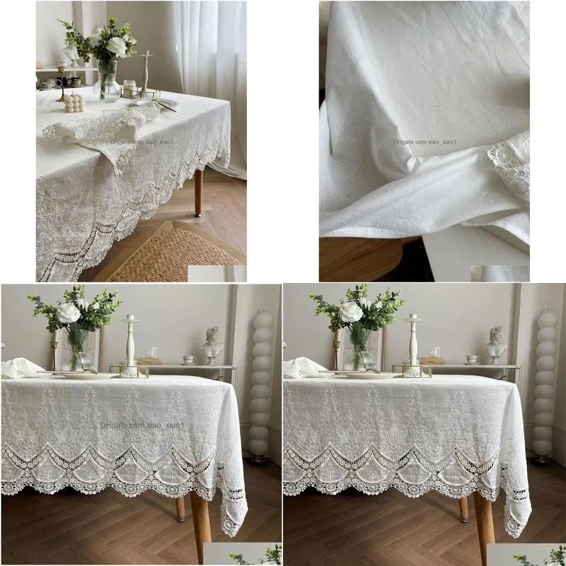 Tkanina stołowa francuska biała koronkowa haft haftowy bawełnę na przyjęcie weselne luksusowy er 230510 Drop dostawa ogród dom te dhz1p