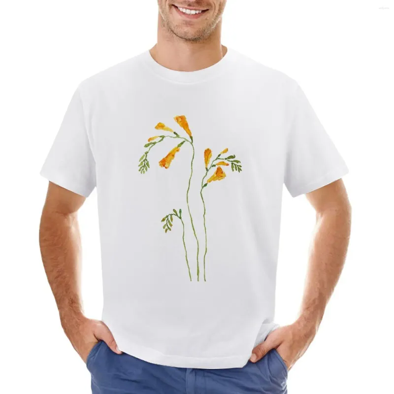 Polo da uomo T-shirt con fiori di fresia giallo arancione T-shirt personalizzata Progetta il tuo anime Taglie forti Tops Abbigliamento divertente