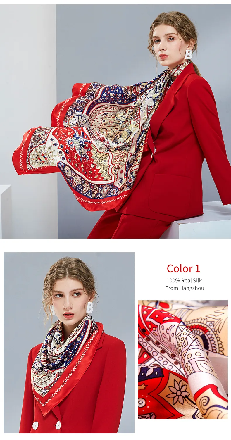 2024Premium Silk Square Scarves for Women, 100% Real