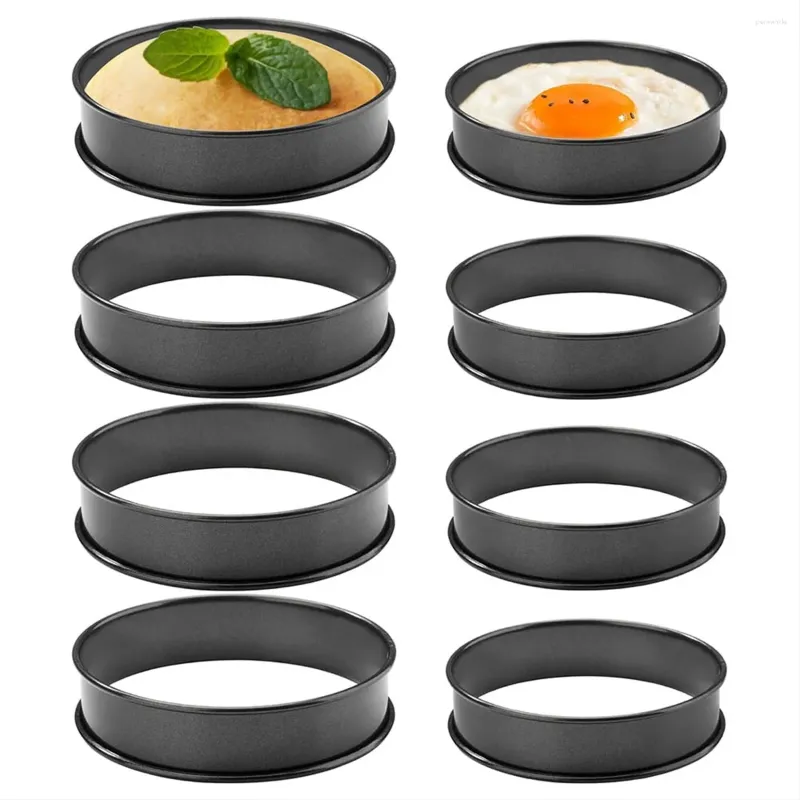 Baking Moulds 8 Pack Crumpet Rings NONSTICK English Muffin - Stainless Steel Double Rolled Tart For Muffins Pancakes