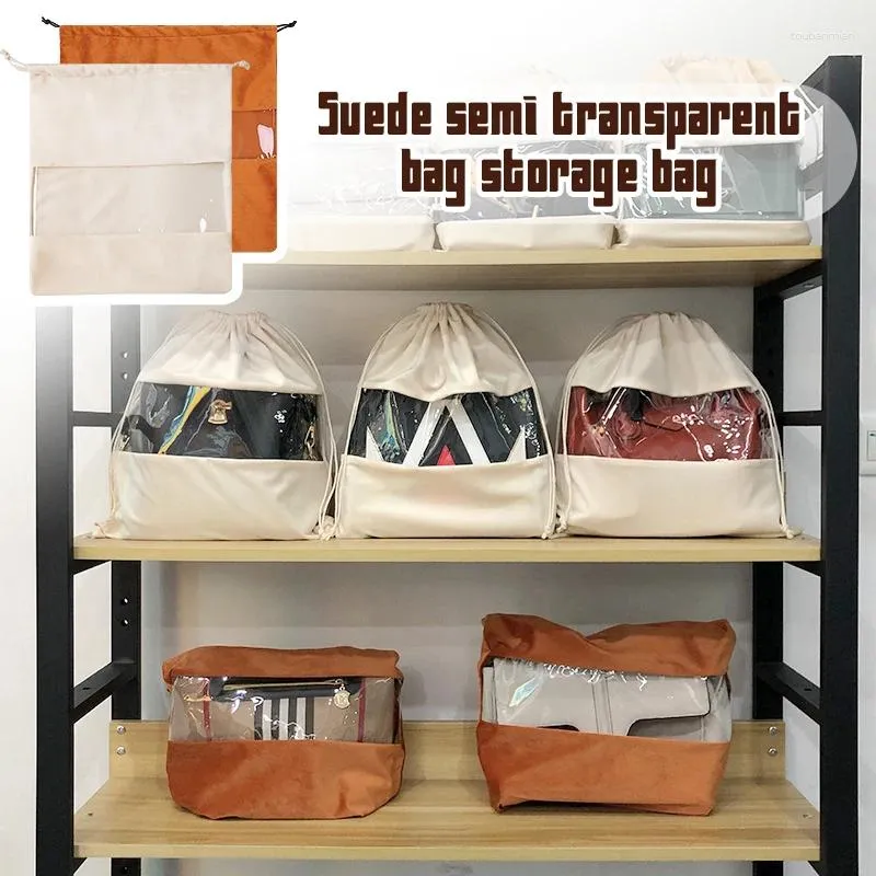 Storage Bags 1pc Soft Suede Transparent Bag For Premium Shoes Dust-Proof Pouch Scratch-proof Protective Drawstring