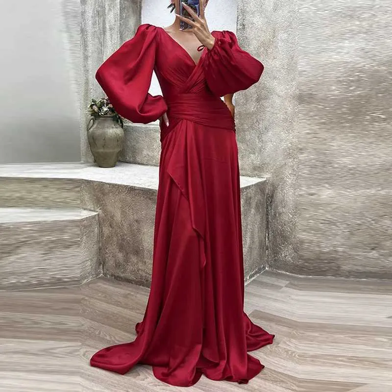 Basic Casual Floor-Length Brocade Maxi Dress for Women with V-Neck and  Lantern Sleeves from Dhgate Basic & Casual Dresses - price 18.58