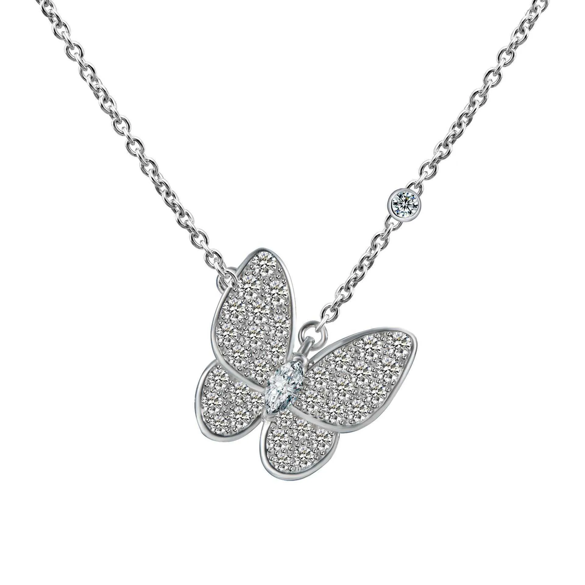 Brand de créateur Van Butterfly Collier en diamant complet pour femmes 18K Gold rose plaquée avec pendentif à chaîne de col Badifonnance avec logo