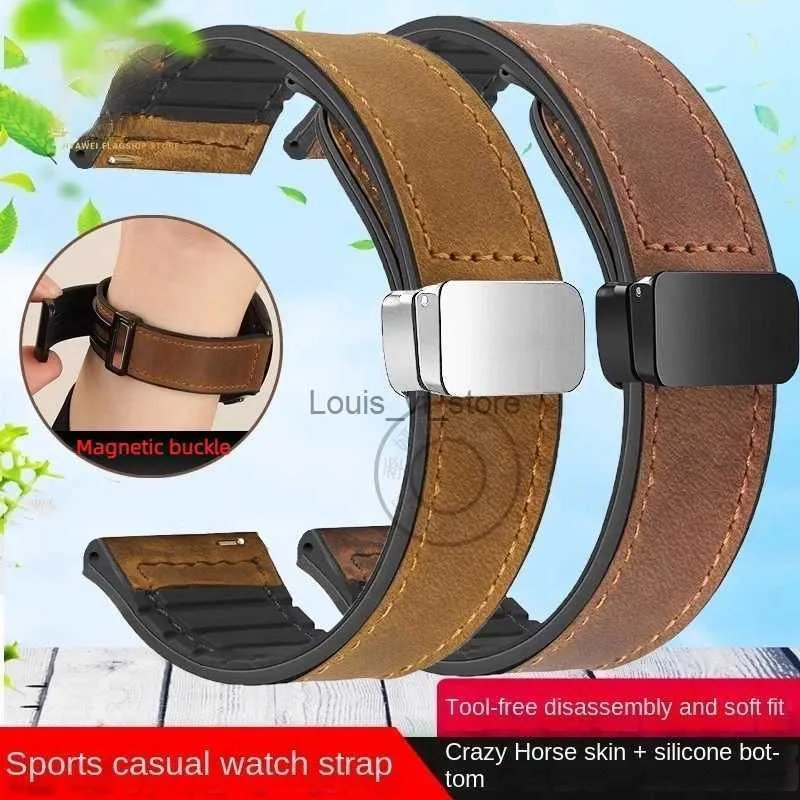 Bandes Boucle magnétique peau de vache bracelet en cuir véritable 20 22mm libération rapide doux imperméable hommes bracelet de bande inférieure Sile H240330