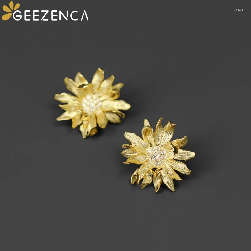 Orecchini con perno GEEZENCA 925 Sterling Silver 5A Zircone Fiore per le donne Estetica Gerbera Daisy Chic Orecchino 2024 Regalo del partito