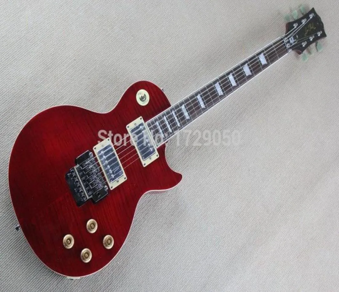 Çin Fabrikası Özel Kalite Alev Maple Koyu Kırmızı Elektro Gitar Floyd Rose Tremolo 9176102240