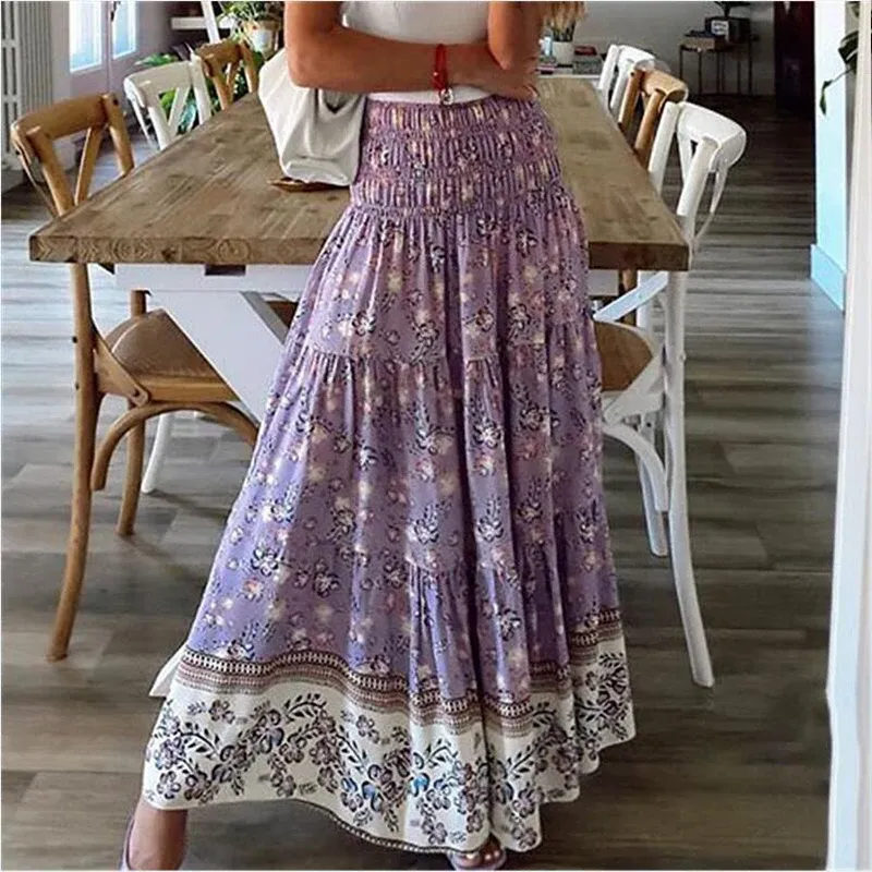Indian Trendy Women's Chiffon Maxi Skirt - Elastic Waist, Long Flowy Hem, Multiple Colors, Sizes S-3XL