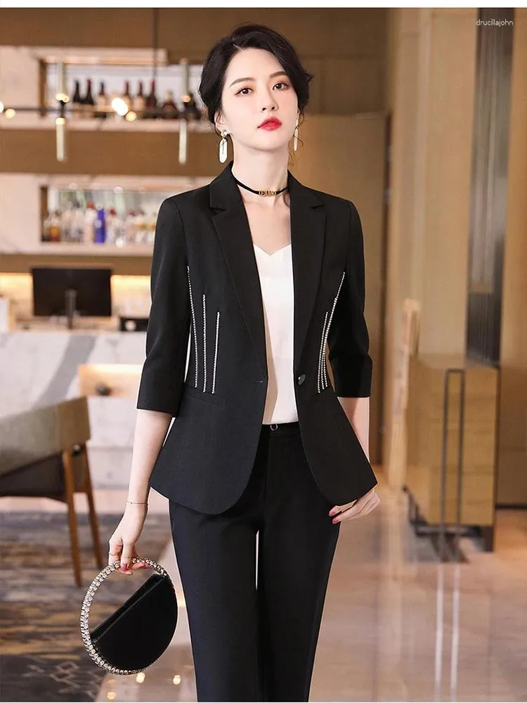 Women's Two Piece Pants 2024 Spring And Summer Women Suit 2-piece Set Professional Work Clothes Temperament Slim Female Blazer Casual