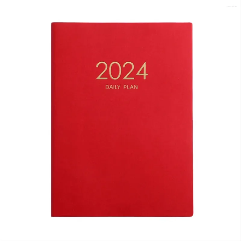 Colheres 2024 Plano Vermelho Notebook Calendário Engrossado Diário Semanal Material Escolar de Escritório