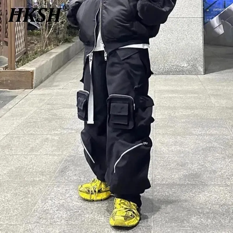 Herrbyxor hksh tidvatten punk mörka overall vår höst kvinnor taktisk urban fritids last techwear chic fickor bred ben hk0411