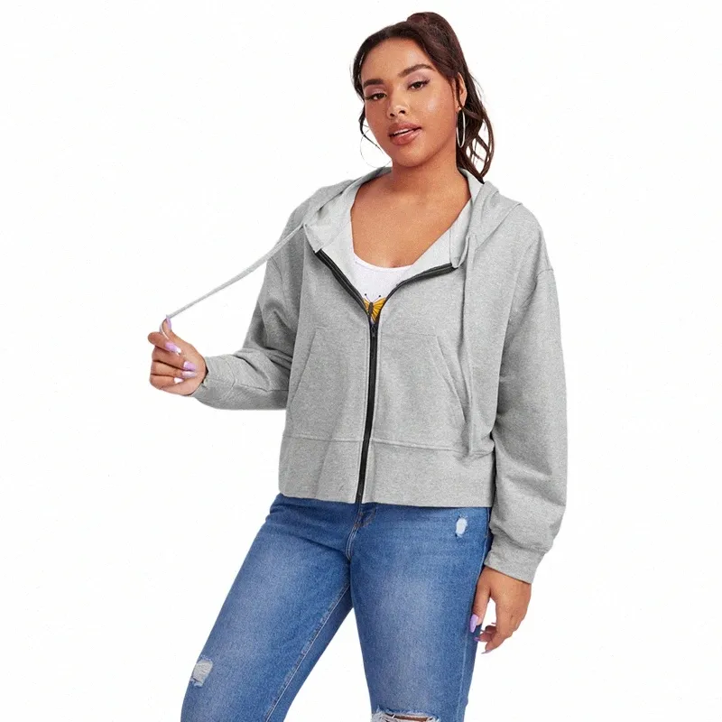 Plus Size Frühling Herbst Lässige Jacke Mantel Frauen LG Ärmel Reißverschluss Durch Übergroße Outwear Hoodie Große Größe Strickjacke 6XL 7XL 8XL j8Lt #