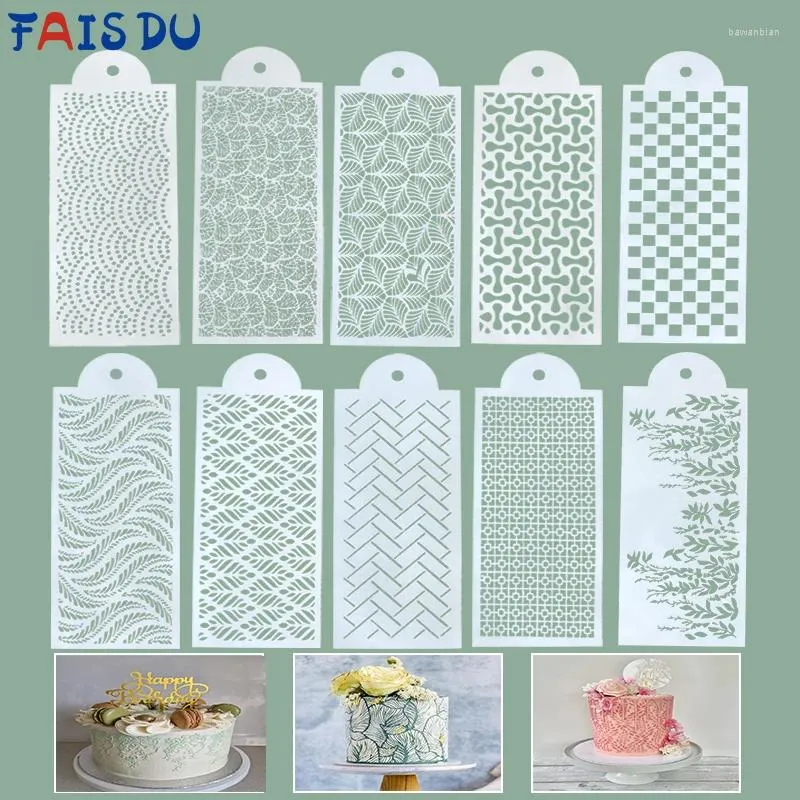 Moules de cuisson Fais du Fondant Cake Mesh Stamps Pochoirs pour bricolage Craft Making Design de mariage Modèle de pulvérisation en plastique Cookie Peinture Moule