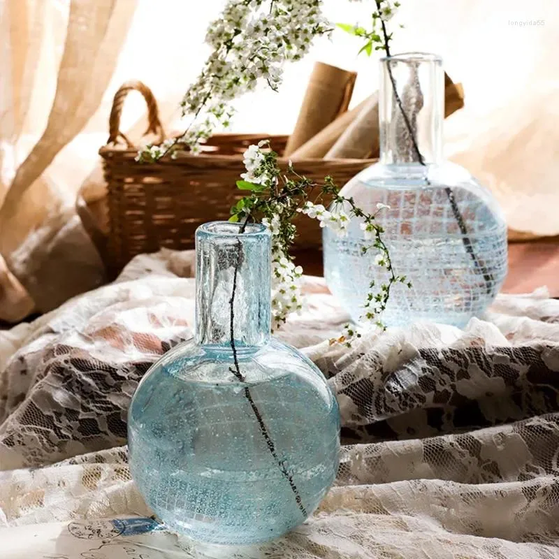 Jarrones ligeros de lujo con hielo de azufre, jarrón de cristal agrietado, artículos de flores europeas nutritivas para agua, decoración transparente para sala de estar