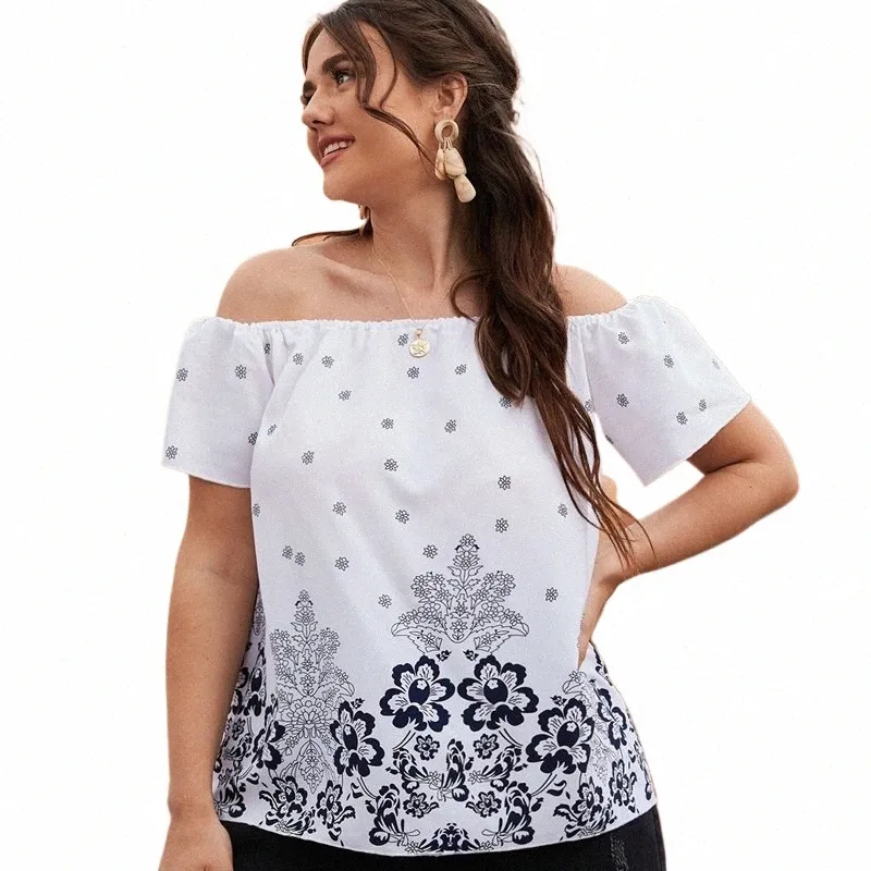 Plus Size Blumendruck Sommer Elegantes Top Frauen Kurzarm Sl Neck Lose A-Linie Bluse Weibliche Große Größe Casual T-Shirt T-Shirt y0m0 #