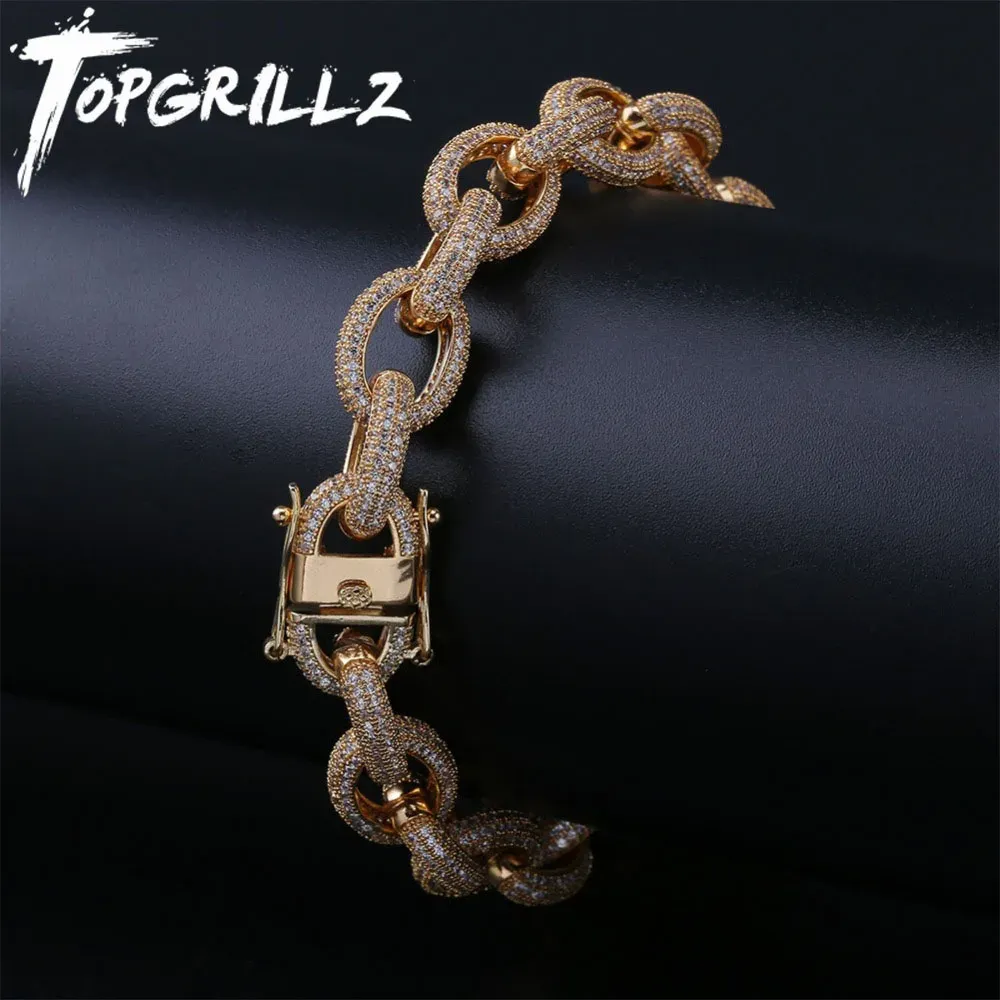 Armband Topgrillz 12mm Mens Charm Link Armband Bling Iced Out Cubic Zirconia Hip Hop Gold/Silver Color/Rose Gold Armband 7 "8" 9 "