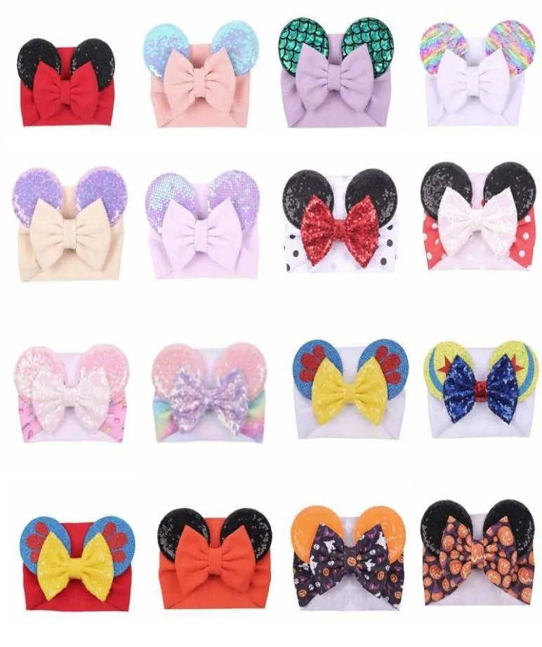 Cartoon Pailletten Maus Ohren Stirnband Große Haarschleife Stirnbänder Headwrap Stoff Elastische Schleife DIY Haar mit Schleifen Baby breit Halloween5969004