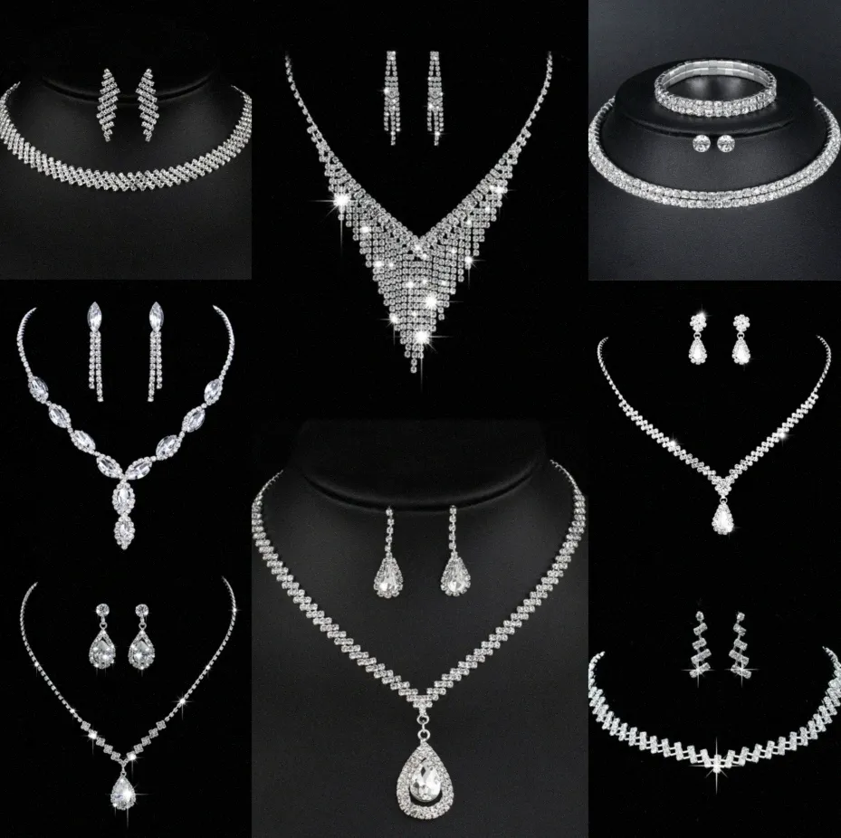 Värdebelt lab diamantsmycken Set Sterling Silver Wedding Halsbandörhängen för kvinnor Bridal Engagement Smyckesgåva U6FD#