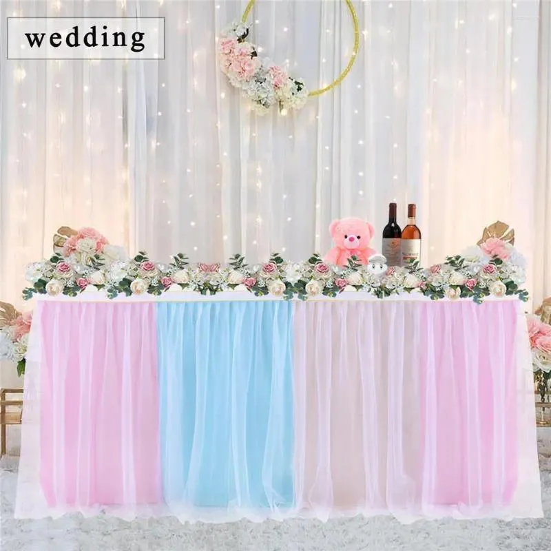 Spódnica stołowa hobbylane 3 warstwy plisowany tiul na pokaz pokazu urodzinowego Dekoracja ślubna
