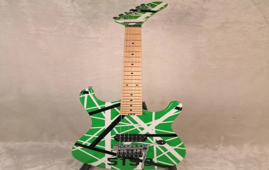 Promotion Kram Edward Van Halen 5150 White Black Stripe Green Electric Guitar Floyd Rose Tremolo Tailpiece Locking Nut Whammy B2441352