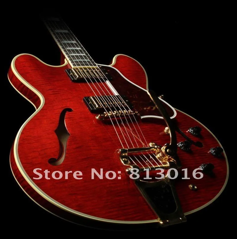 Custom Limited Run Curly ES Semi Hollow Electric Guitar with Bigspy Transparent Red Flame Maple Top Jazz Guitars China Musical Ins6154493