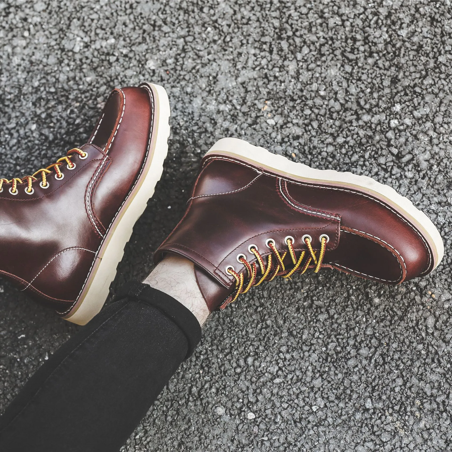 Herren Frühling Winter Freizeitschuhe Runde Zehen Echtleder Arbeitsstiefel Knöchel Vintage Militär Motorradstiefel Schnee Warm Große Größe_voghion.com