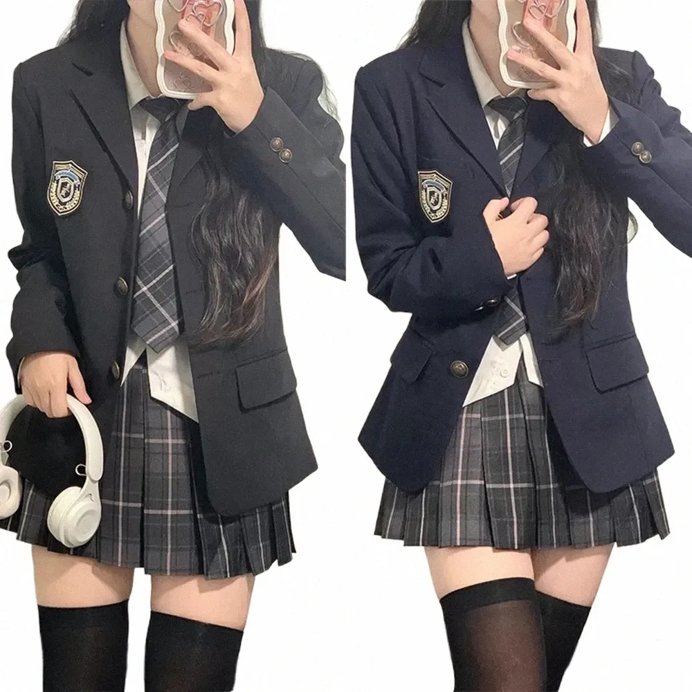 Uniformes scolaires japonais pour fille automne hiver multicolore LG Blazer ensembles jupe plissée JK marin cravate Anime Cos Costumes femmes a5hS #