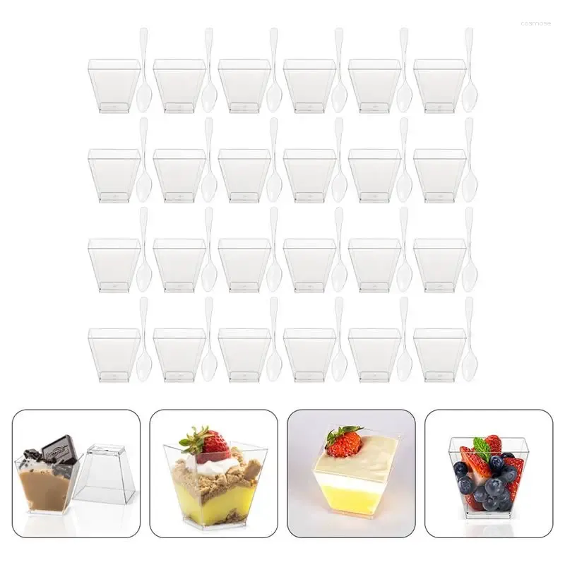 Gobelets jetables pailles, tasse à Dessert, conteneurs de fête de Pudding, bols en plastique, crème glacée Tiramisu, Mini conteneur d'accessoires transparents