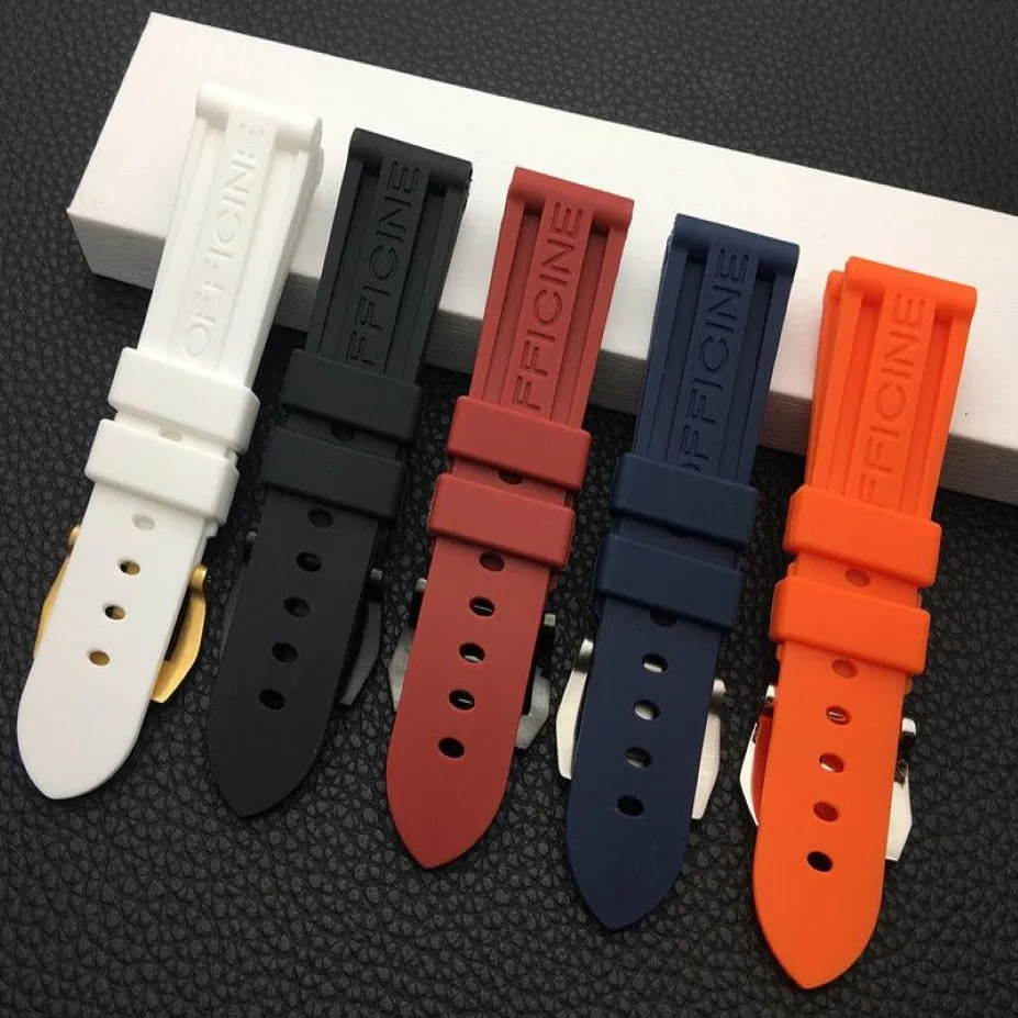 22mm 24mm 26mm Black Blue Red Orange White Watch Band Silicone Rubber Watchband Ersättning för Panerai Strap Tools Steel Buckle 23360