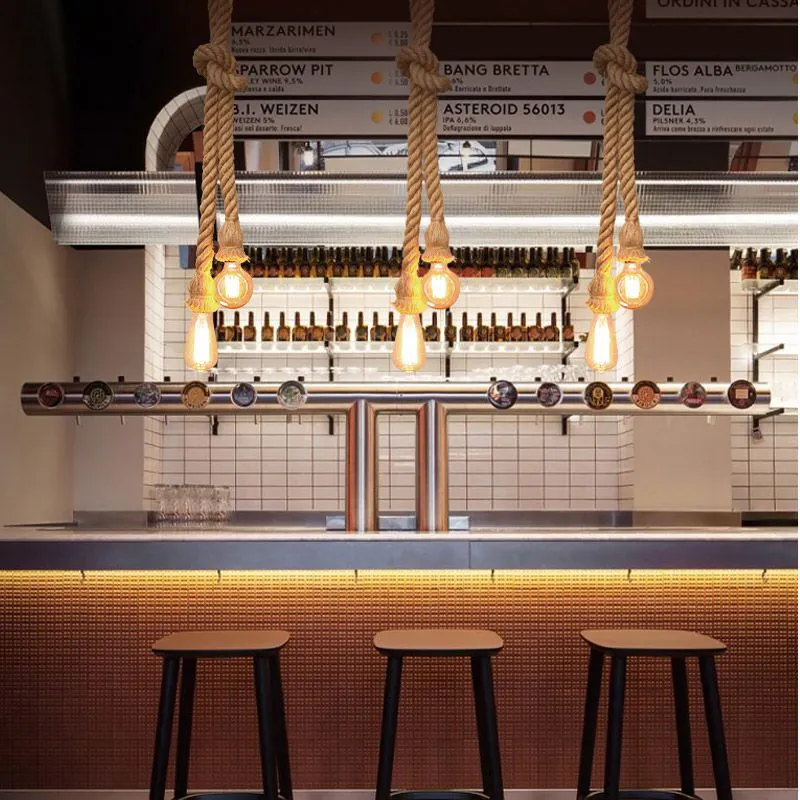 2 Head Vintage Hemp Rope Pendant Light - 59" Adjustable Ceiling Lamp E26/E27 Base