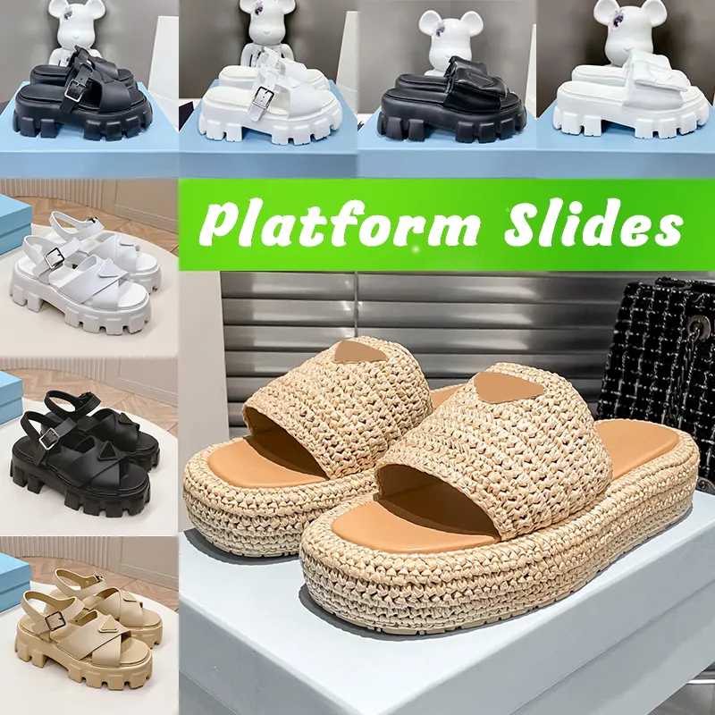 Designer Slippers womem platform dia's gehaakte sandalen Zomer platte leren pantoffels sliders dames casual schoenen luxe buitenhuis Gesp Strandsandaal