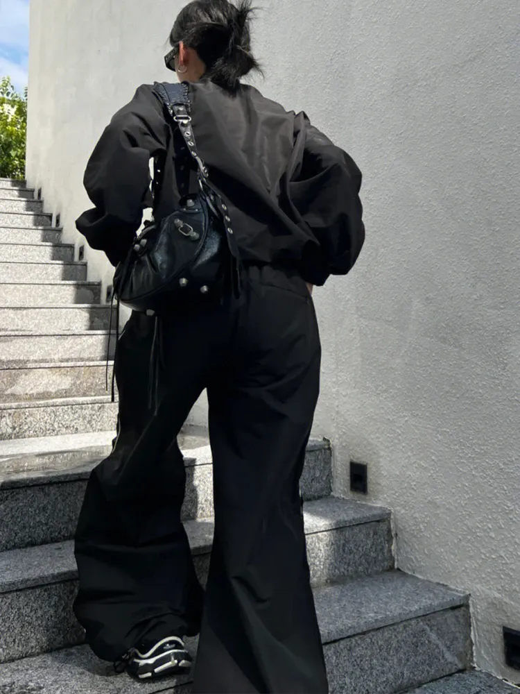 DHgate.com:90s Vintage Black Pant Set: Y2K Street Zip Jacket DHgate.com:90s Vintage Black Pant Set: Y2K Street Zip Jacket