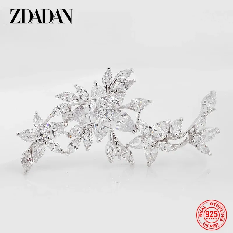 ZDADAN 925 Sterling Silber Blumen Kristall Brosche Für Frauen Hochzeit Schmuck Zubehör Geschenk 240315