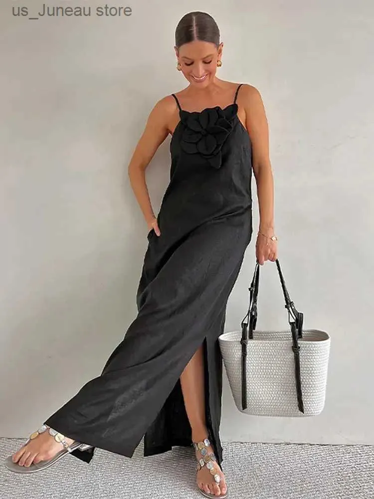 Basic Casual Kleider 2024 Neue elegante Baumwollwäsche Kleider Frauen Slveless Solid Color Split Fashion Vintage Lose Kleid Vestidos Lady Outwear 1 T240415
