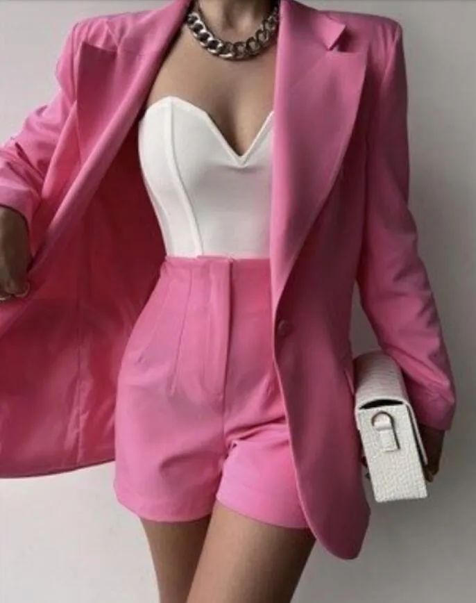 Women's Two Piece Pants Woman Clothes Set Fashion Long Sleeve Button Design Blazer Coat & High Waist Shorts Temperament Lady Sets Oversized S-5XL