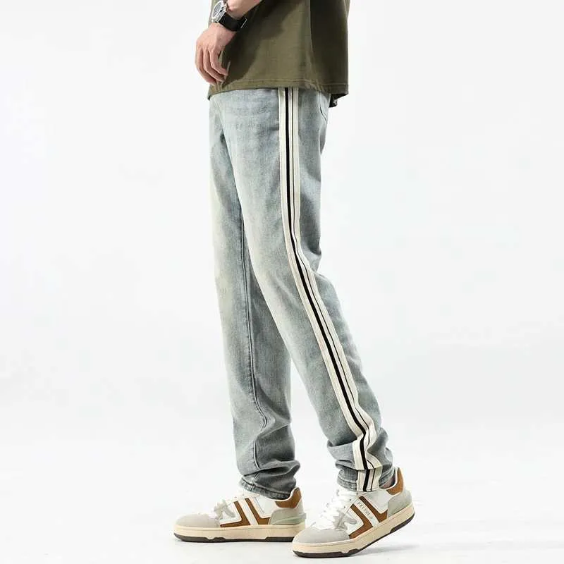 Men's Jeans Autumn New Side Stripe Man Pants Cotton Stretch Long Trousers Male Casual Daily Jeans Clothing J240328