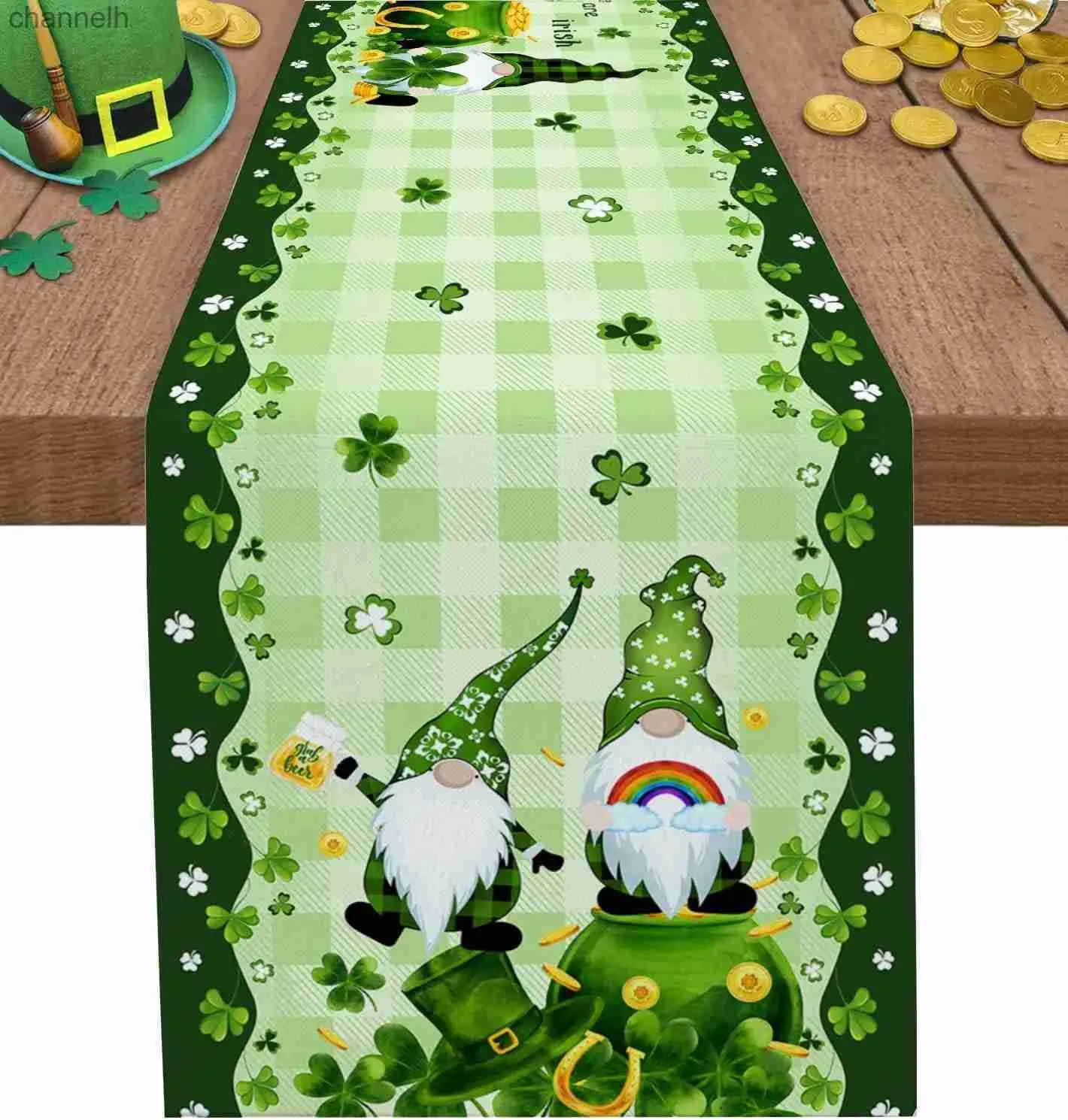 Tafelloper St. Patricks Day Klaver Linnen Lopers Dressoir Sjaal Decor Boerderij Eetkamer Feestdecoraties yq240330