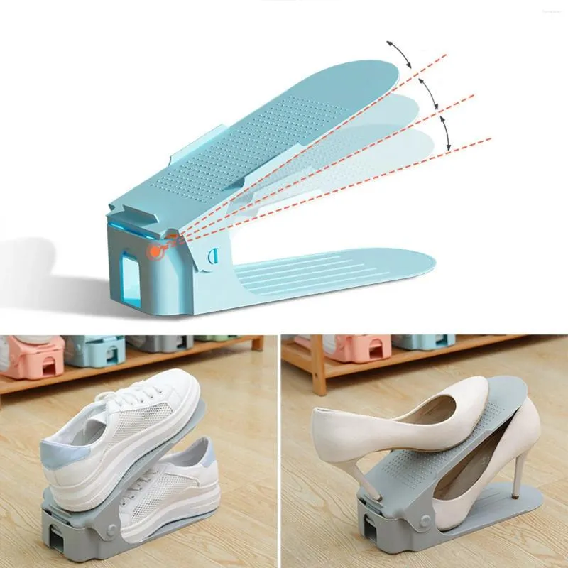 Rack de sapato de camada dupla de armazenamento de cozinha Suporte ajustável Organizador de calçados Suporte para economia de espaço Armário
