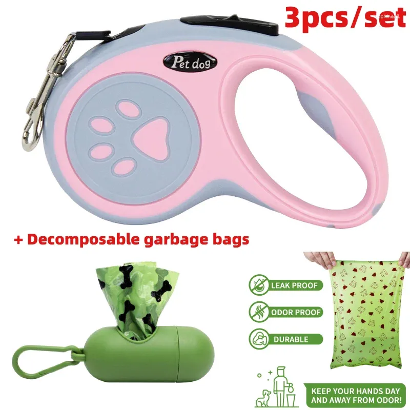 Collari per cani 3 pz/set Guinzaglio retrattile automatico per animali domestici Catena con stampa di ossa Tirare la corda Camminare Materiale in nylon resistente 3/5 m