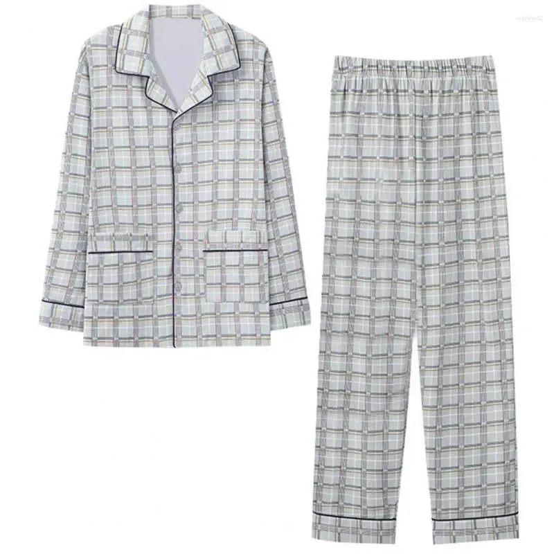 Vêtements à domicile Pyjamas Pantalons Set Élégant Pyjama pour le printemps / automne pour hommes avec collier de revers à manches longues Print de séchage rapide confortable pour la famille