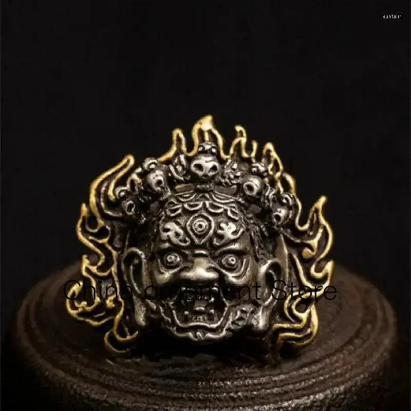 Figuras decorativas chino Tíbet bronce cobre Mahakala deidad iracunda budismo cabeza máscara colgante