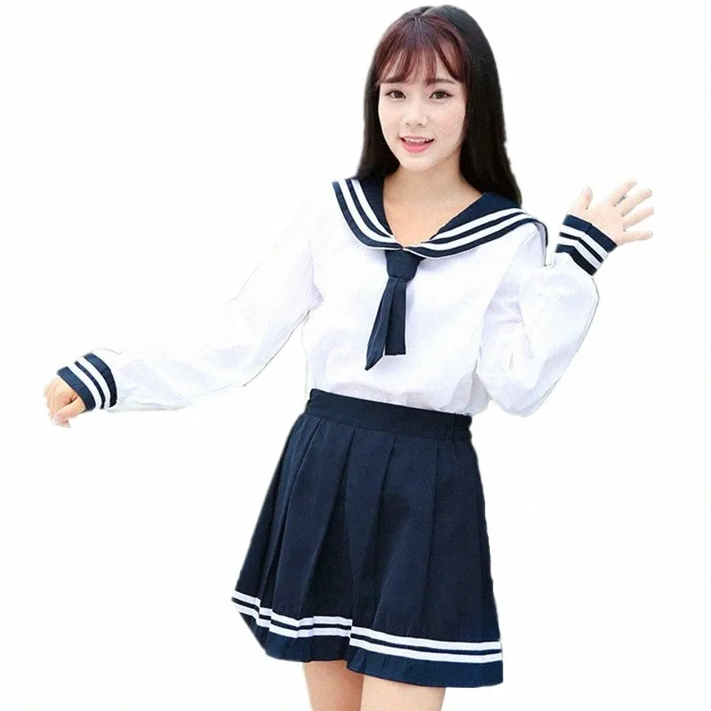 Uniformes japonais, Costume de marin de la marine pour filles et étudiantes, Costume à manches Lg, uniforme scolaire pour femmes 39X8 #