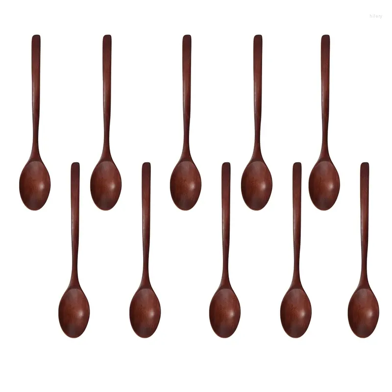 Scoops de café AT35 cuillères en bois 10 pièces soupe pour mélanger en remuant à manche à manche Ustensiles cuillères cuillères à café