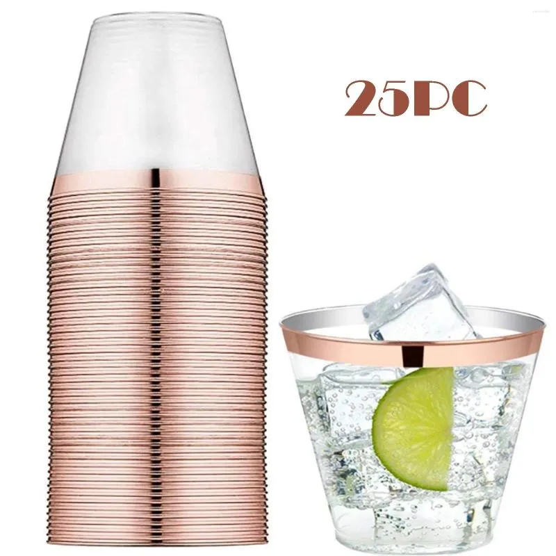 Bicchieri usa e getta Cannucce Bordo in plastica per pezzi da festa con matrimonio in oro trasparente 25 e campeggio Beach Drinking Picnic Set di tazze in acrilico