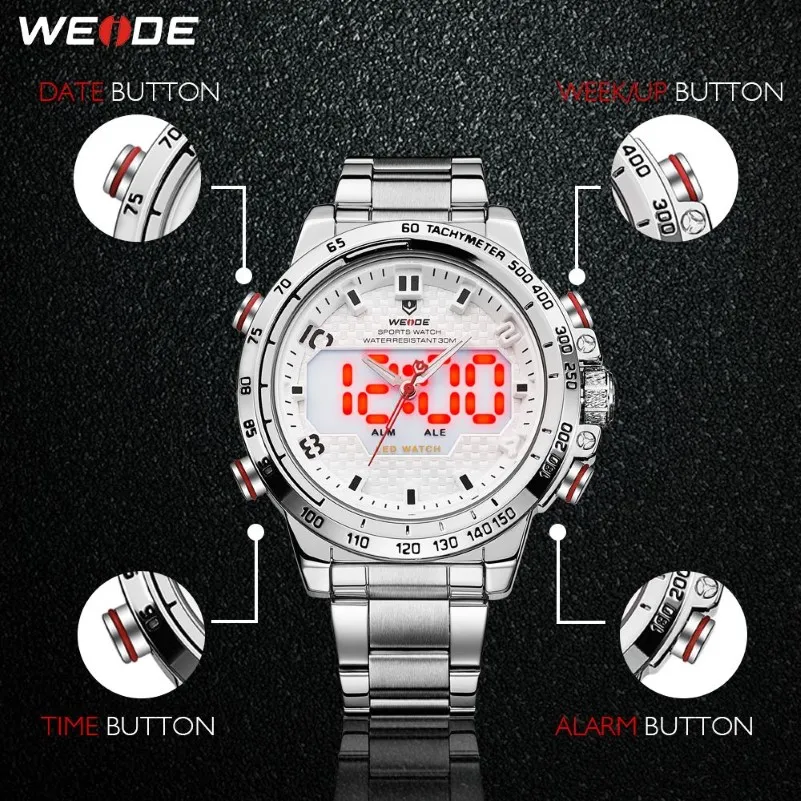 cwp 2021 WEIDE watch Man Sport Back Light LED Display Analog Alarm Auto Date Military Army Stainless Steel Strap Quartz Relogio Ma2728